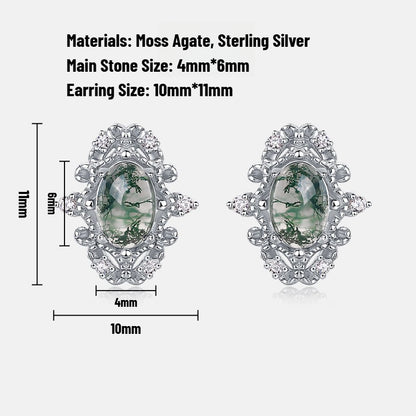 Moss Agate Palace-Style Earrings | Sterling Silver Studs for Balance & Prosperity