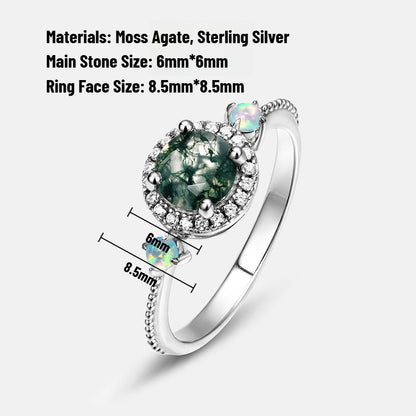 Luxurious Moss Agate Sterling Silver Round-cut and Diamond-surrounding Jewelry Set