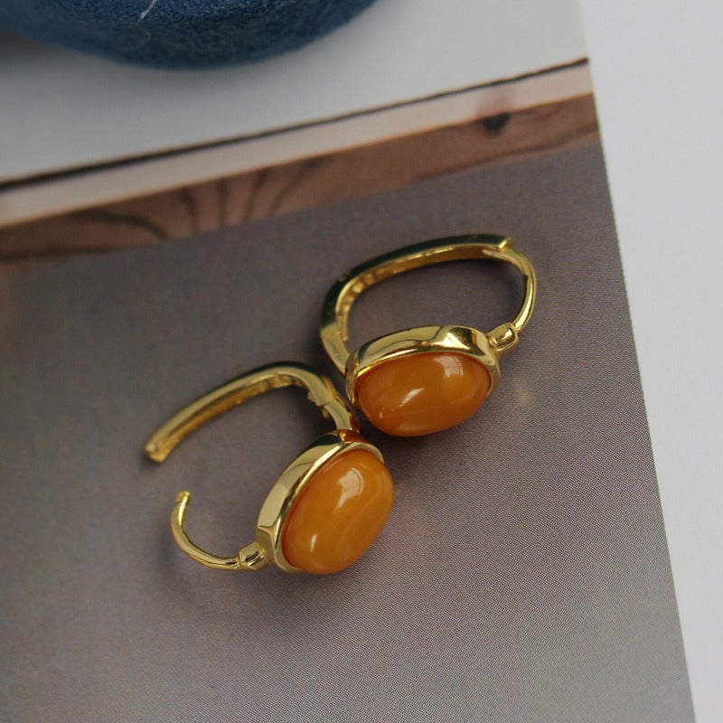 Sheehas Natural Amber Sterling Silver 18K Gold Plated Minimalist-style Ear Clasps: Wealth Guardianship