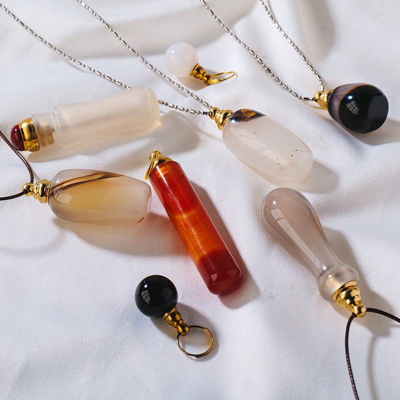 Sheehas Feng Shui Agate Raw Stone Essential Oil Bottle Wishing Pendant