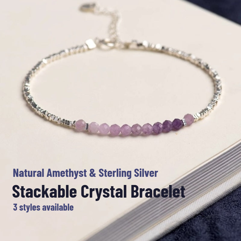 Bracelet Sheehas ajustable et empilable en améthyste naturelle dégradée et argent cassé