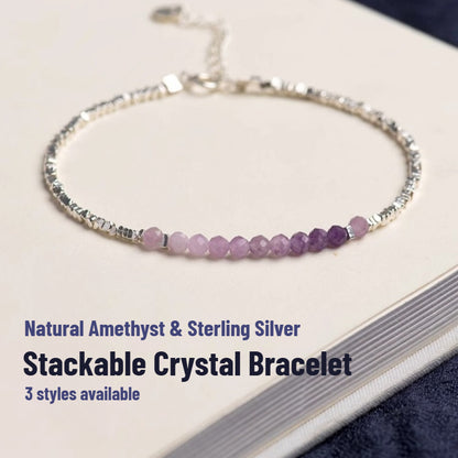 Bracelet Sheehas ajustable et empilable en améthyste naturelle dégradée et argent cassé