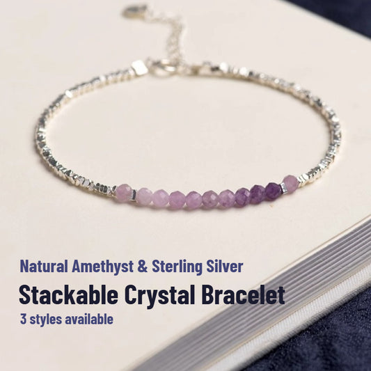 Sheehas Natural Gradient Amethyst & Broken Silver Adjustable Stackable Bracelet