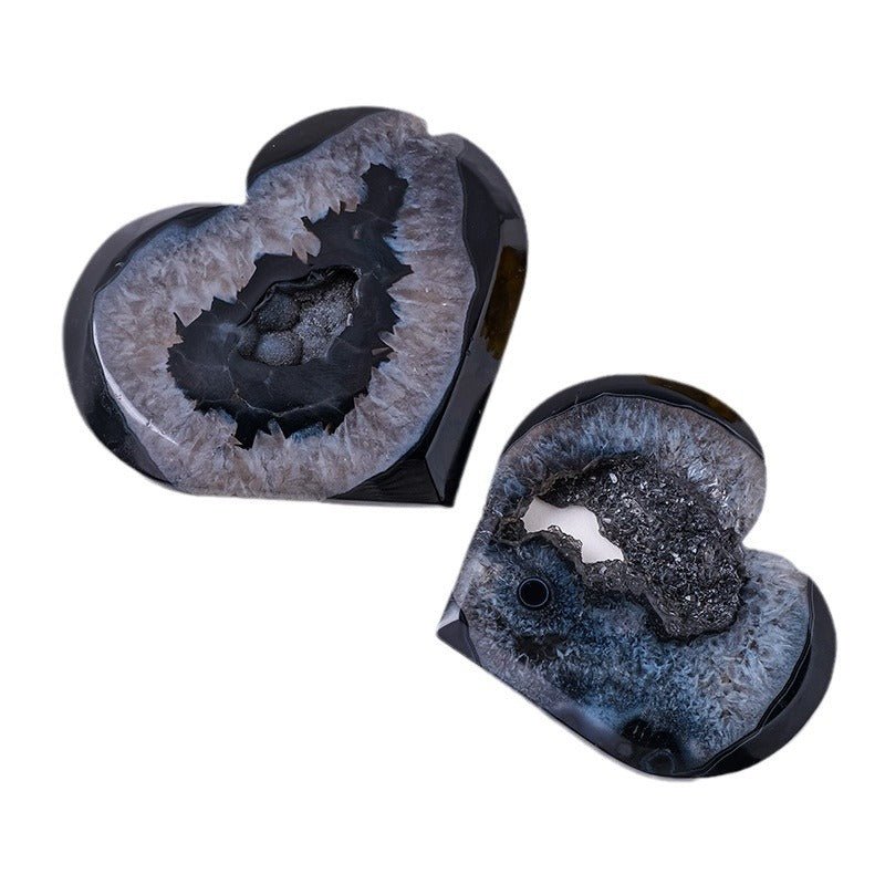 Sheehas Black Agate Geode Heart - shaped Ornament: The Blend of Romance and Mysterious Energy ( Width: 3.1" - 4.7") - 我的商店 - 