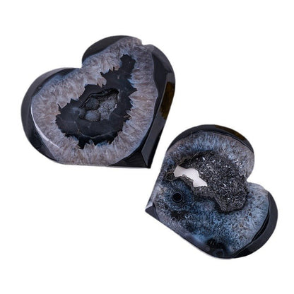 Sheehas Black Agate Geode Heart - shaped Ornament: The Blend of Romance and Mysterious Energy ( Width: 3.1" - 4.7") - 我的商店 - 