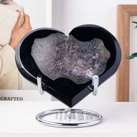 Sheehas Black Agate Geode Heart - shaped Ornament: The Blend of Romance and Mysterious Energy ( Width: 3.1" - 4.7") - 我的商店 - 