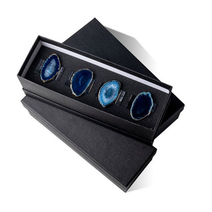 Sheehas Blue Agate with Gold - Rimmed Napkin Rings (4 pcs) - 我的商店 - tablecloth clip