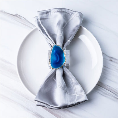 Sheehas Blue Agate with Gold - Rimmed Napkin Rings (4 pcs) - 我的商店 - tablecloth clip