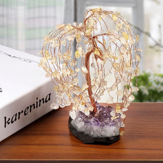 Sheehas Drooping Branches Chakras Crystal Tree of Life with Natural Amethyst Cluster Base - 我的商店 - 