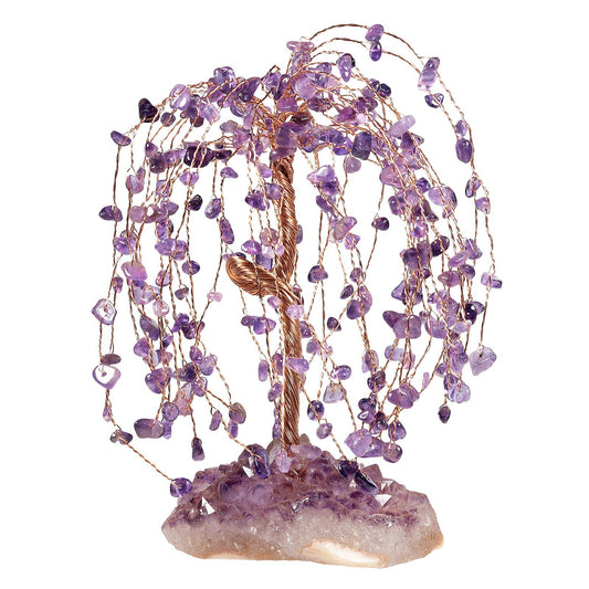 Sheehas Drooping Branches Chakras Crystal Tree of Life with Natural Amethyst Cluster Base - 我的商店 - 