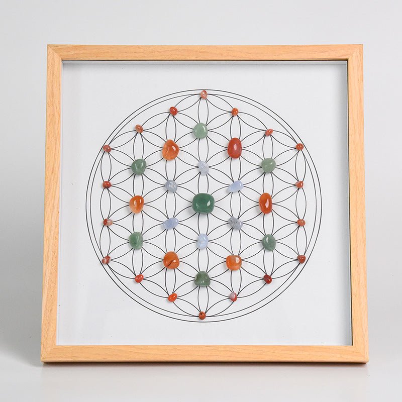 sheehas green aventurine & red agate flower of life crystal grid frame for health and wellness