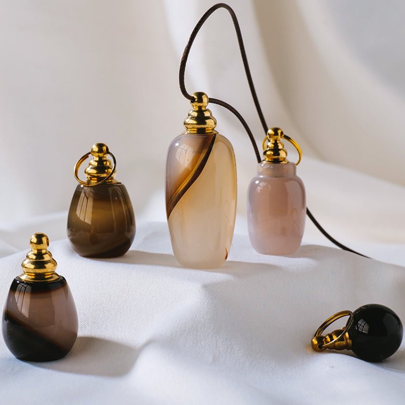 Sheehas Feng Shui Agate Raw Stone Essential Oil Bottle Wishing Pendant - 我的商店 - 