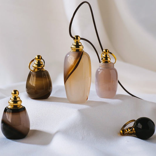 Sheehas Feng Shui Agate Raw Stone Essential Oil Bottle Wishing Pendant - 我的商店 - 