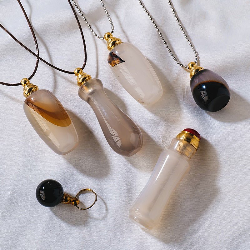 Sheehas Feng Shui Agate Raw Stone Essential Oil Bottle Wishing Pendant - 我的商店 - 