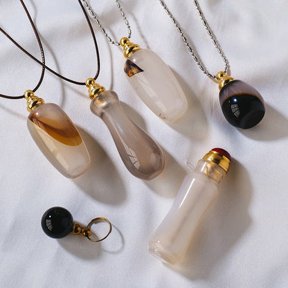 Sheehas Feng Shui Agate Raw Stone Essential Oil Bottle Wishing Pendant - 我的商店 - 