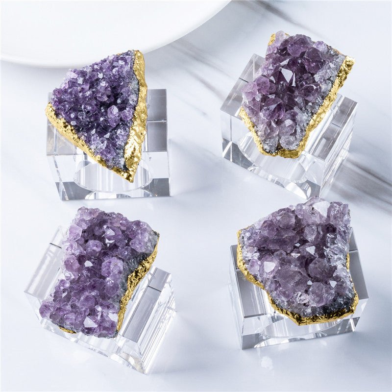 Sheehas Feng - Shui Amethyst Cluster Gold - Rimmed Napkin Rings (4 pcs) - 我的商店 - tablecloth clip