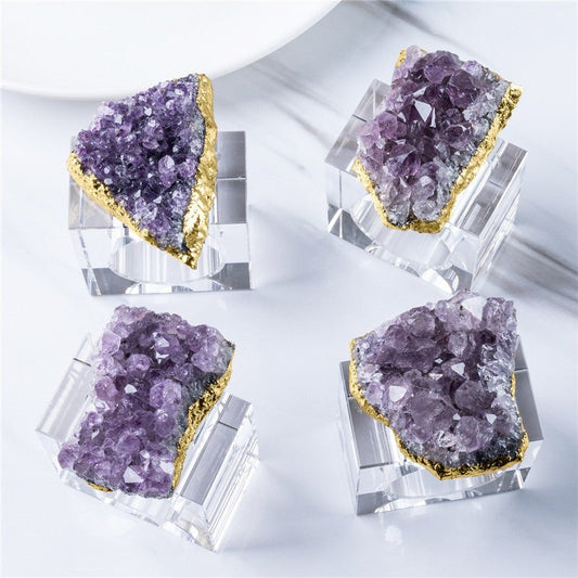 Sheehas Feng - Shui Amethyst Cluster Gold - Rimmed Napkin Rings (4 pcs) - 我的商店 - tablecloth clip