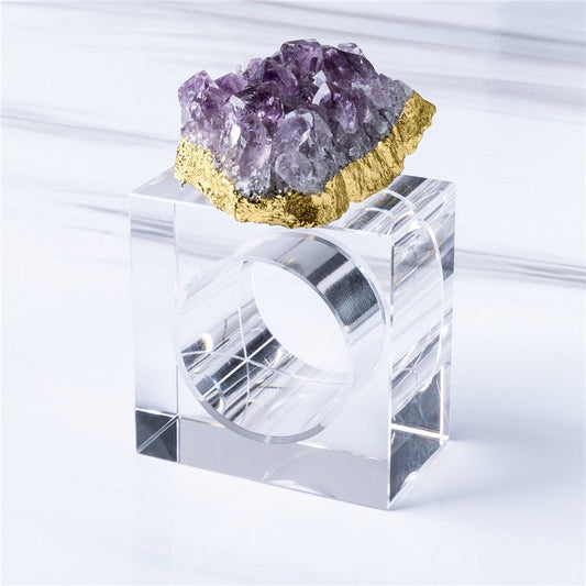 Sheehas Feng - Shui Amethyst Cluster Gold - Rimmed Napkin Rings (4 pcs) - 我的商店 - tablecloth clip