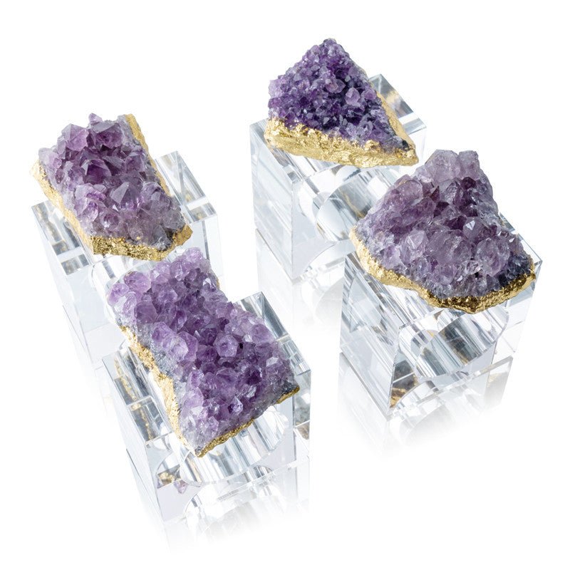 Sheehas Feng - Shui Amethyst Cluster Gold - Rimmed Napkin Rings (4 pcs) - 我的商店 - tablecloth clip