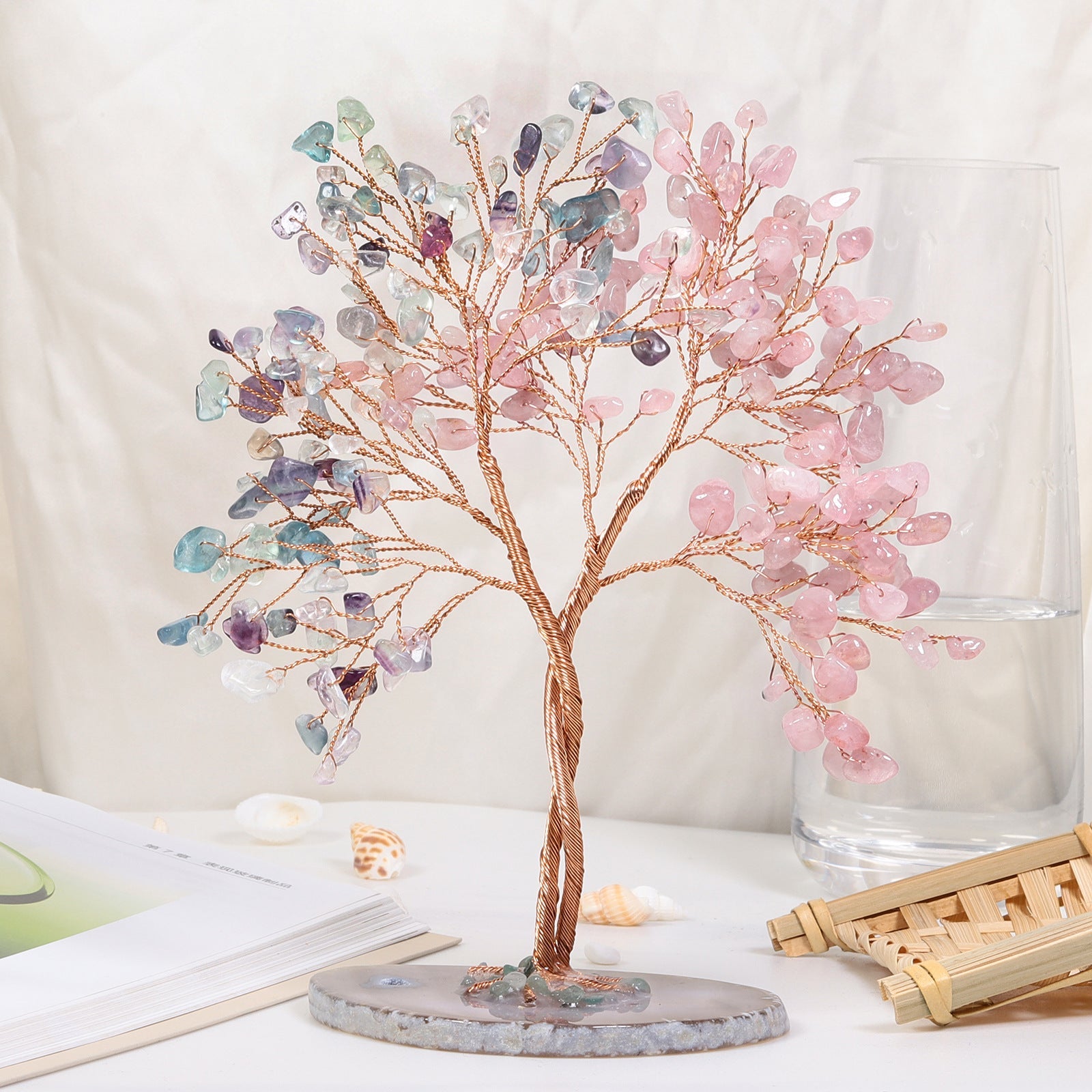 Sheehas Feng Shui Crystal Money Tree of Life with Natural Agate Slice Base - 我的商店 - 