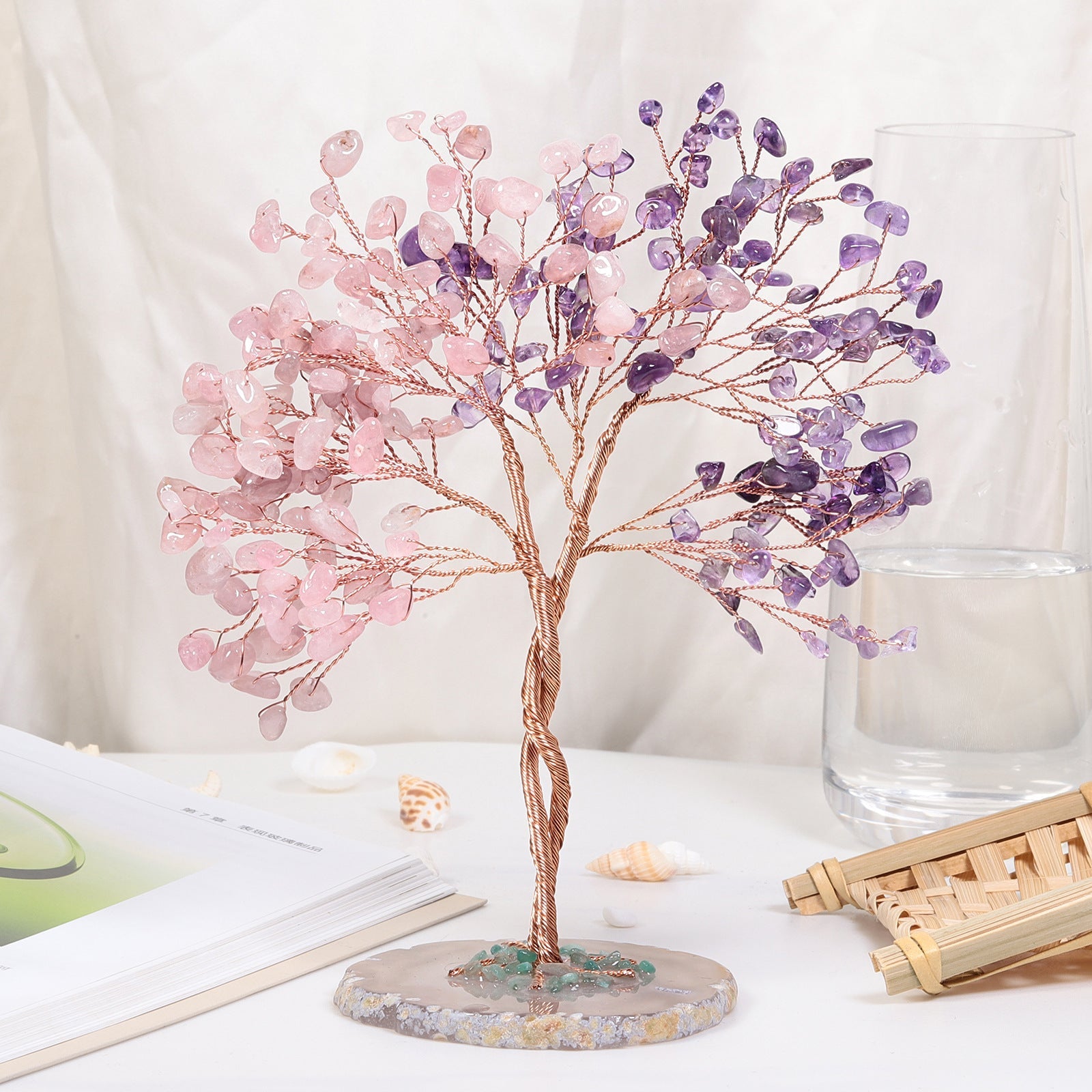 Sheehas Feng Shui Crystal Money Tree of Life with Natural Agate Slice Base - 我的商店 - 