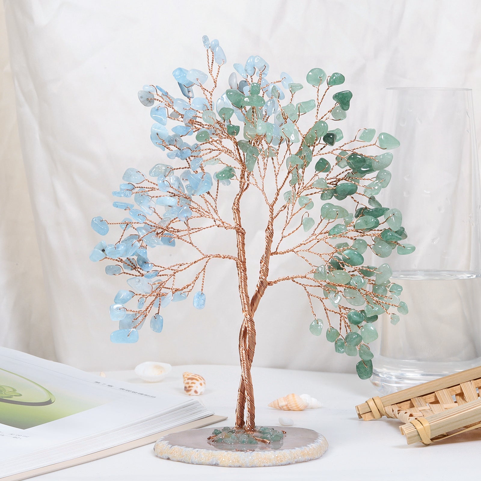 Sheehas Feng Shui Crystal Money Tree of Life with Natural Agate Slice Base - 我的商店 - 