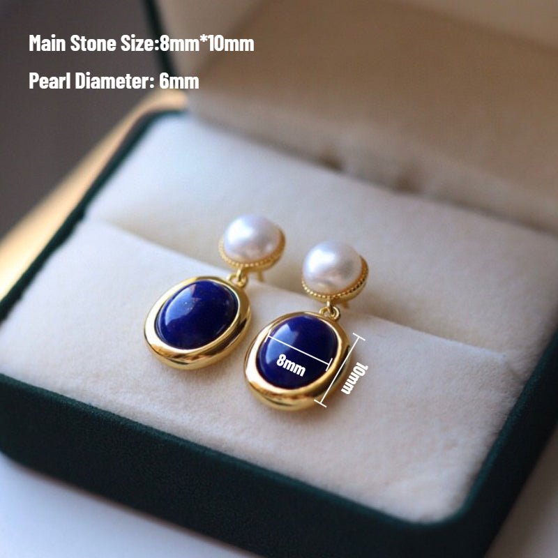Sheehas Feng Shui Lapis Lazuli and Pearl Sterling Silver 18K Gold Plated Dangle Earrings - Boost Your Confidence - 我的商店 - 