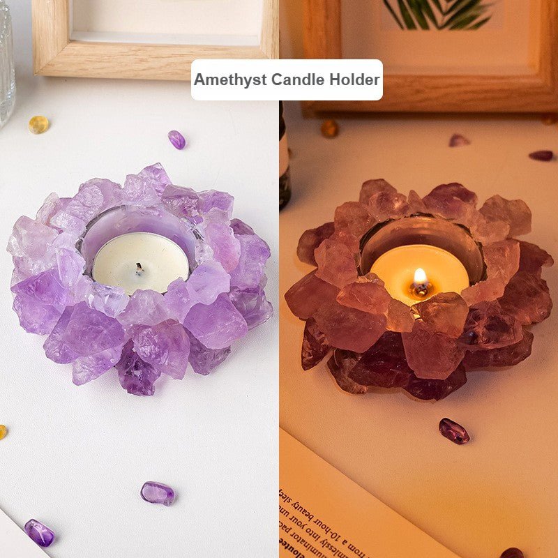 Sheehas Feng Shui Lotus Natural Crystal Raw Stone Candle Holder - 我的商店 - 