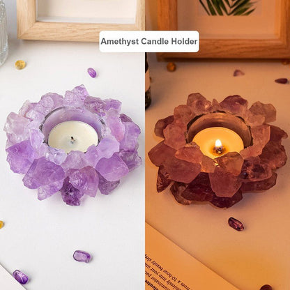 Sheehas Feng Shui Lotus Natural Crystal Raw Stone Candle Holder - 我的商店 - 