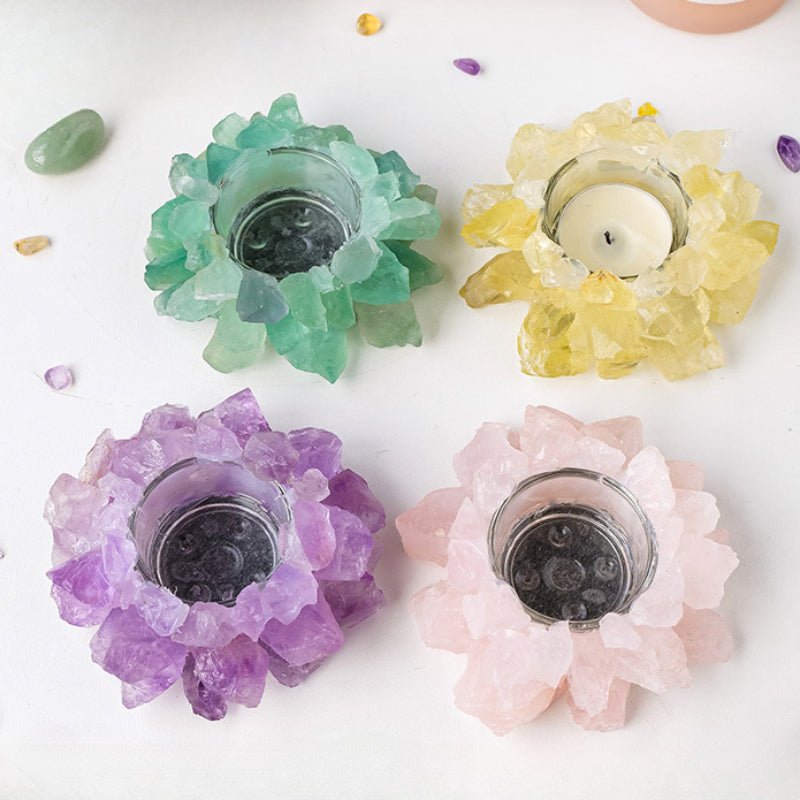 Sheehas Feng Shui Lotus Natural Crystal Raw Stone Candle Holder - 我的商店 - 