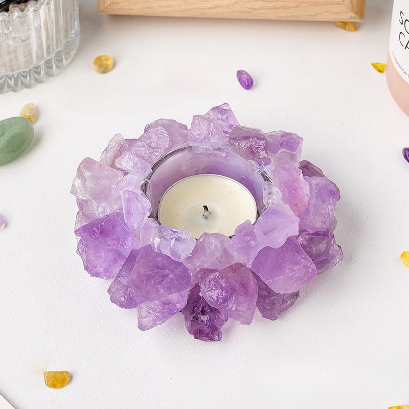 Sheehas Feng Shui Lotus Natural Crystal Raw Stone Candle Holder - 我的商店 - 