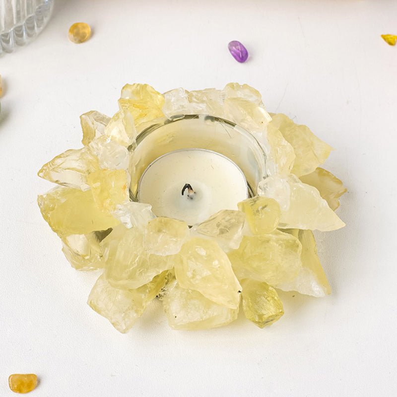 Sheehas Feng Shui Lotus Natural Crystal Raw Stone Candle Holder - 我的商店 - 