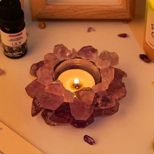 Sheehas Feng Shui Lotus Natural Crystal Raw Stone Candle Holder - 我的商店 - 