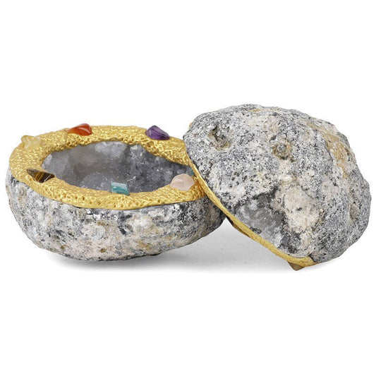 Elegant Natural Agate Geode Cornucopia by Sheehas, showcasing chakra crystals for wealth and energy balance.