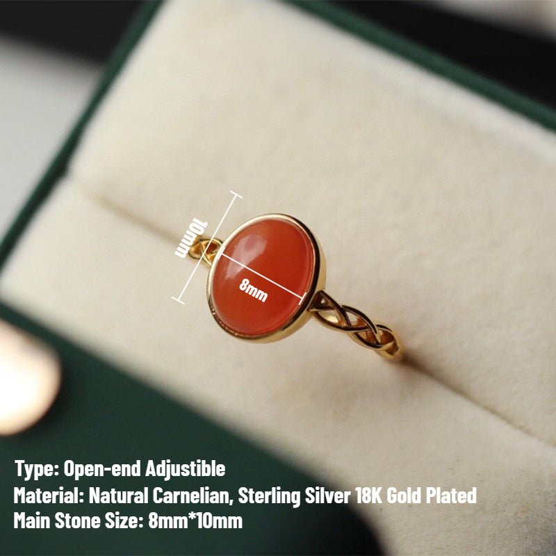 Sheehas Feng Shui Natural Carnelian Sterling Silver 18K Gold Plated Crystal - healing Adjustable Ring - Wealth Attraction - 我的商店 - 