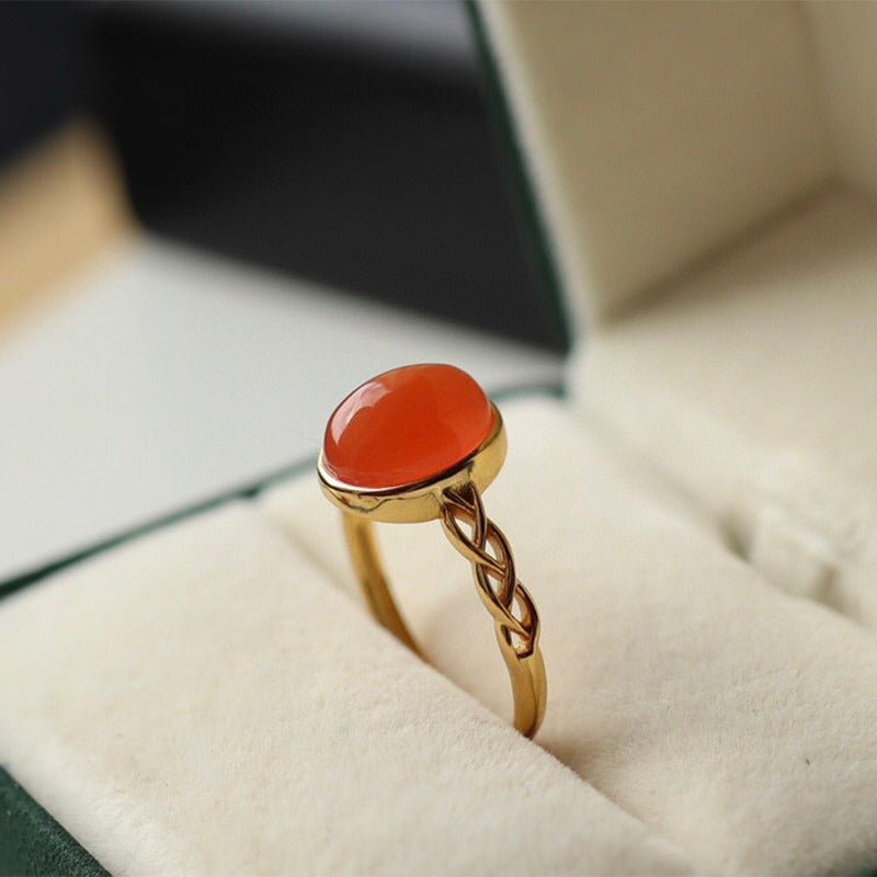 Sheehas Feng Shui Natural Carnelian Sterling Silver 18K Gold Plated Crystal - healing Adjustable Ring - Wealth Attraction - 我的商店 - 