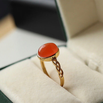 Sheehas Feng Shui Natural Carnelian Sterling Silver 18K Gold Plated Crystal - healing Adjustable Ring - Wealth Attraction - 我的商店 - 