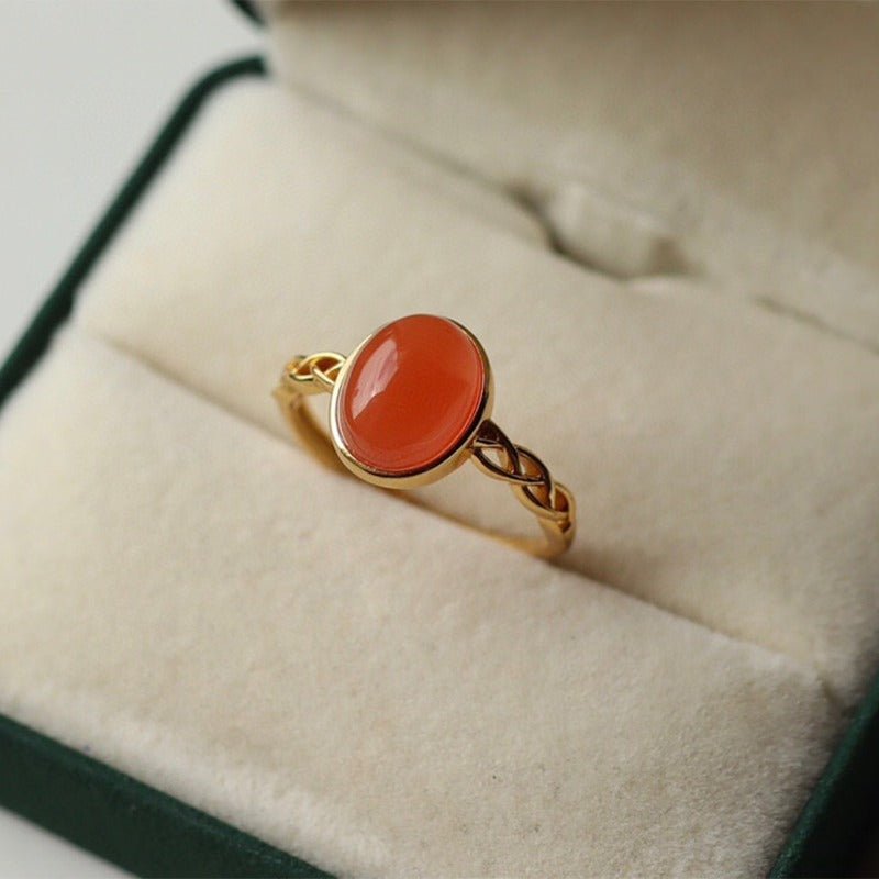 Sheehas Feng Shui Natural Carnelian Sterling Silver 18K Gold Plated Crystal - healing Adjustable Ring - Wealth Attraction - 我的商店 - 