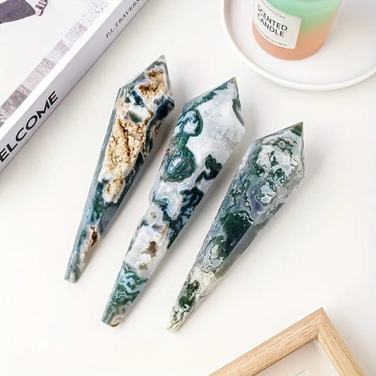 Sheehas Feng Shui Natural Crystal Moss Agate Scepter - The Sacred Object for Natural Vitality Empowerment (Height: 4" - 7") - 我的商店 - 