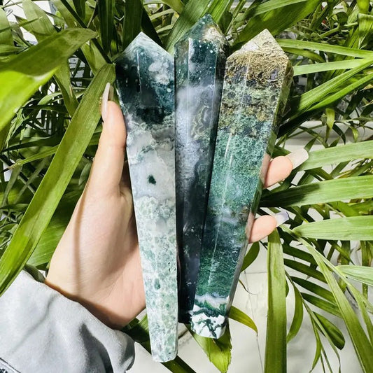 Sheehas Feng Shui Natural Crystal Moss Agate Scepter - The Sacred Object for Natural Vitality Empowerment (Height: 4" - 7") - 我的商店 - 
