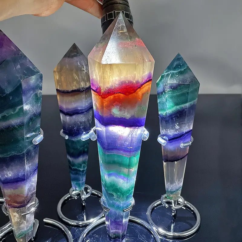 Sheehas Feng Shui Natural Crystal Seven - Color Fluorite Scepter - The Sacred Object for Multidimensional Energy Renewal (Height: 5.9" - 9.8") - 我的商店 - 
