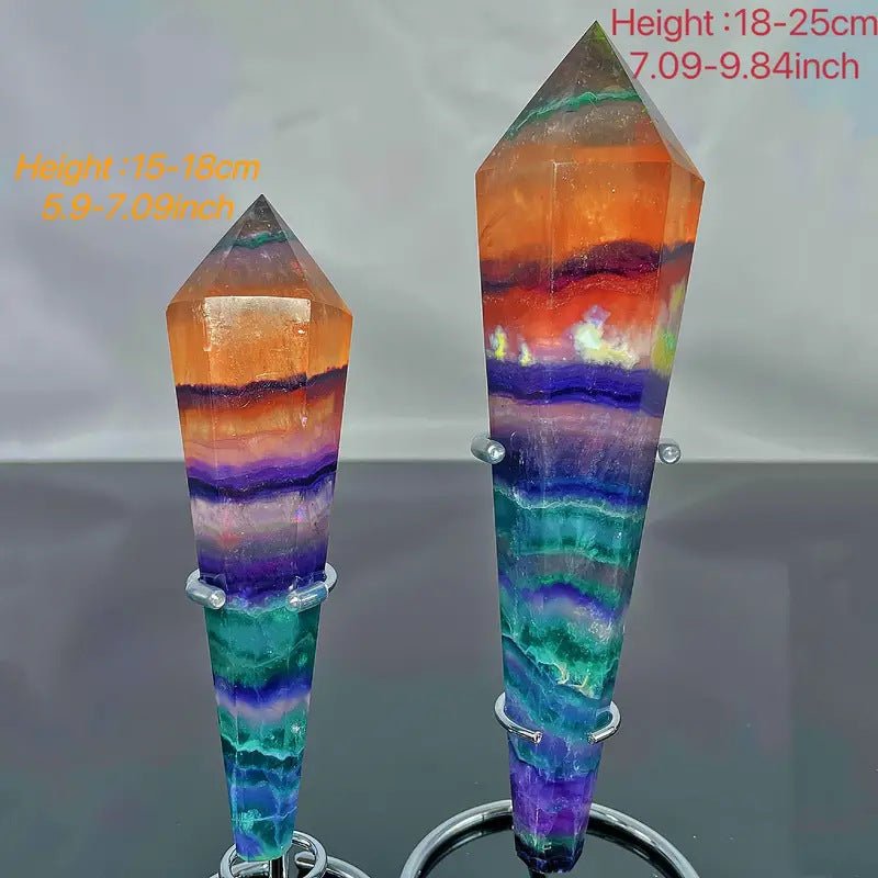 Sheehas Feng Shui Natural Crystal Seven - Color Fluorite Scepter - The Sacred Object for Multidimensional Energy Renewal (Height: 5.9" - 9.8") - 我的商店 - 