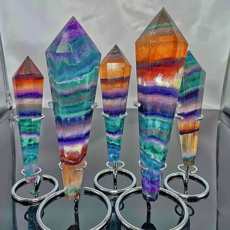 Sheehas Feng Shui Natural Crystal Seven - Color Fluorite Scepter - The Sacred Object for Multidimensional Energy Renewal (Height: 5.9" - 9.8") - 我的商店 - 