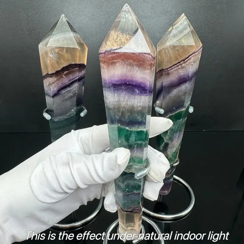 Sheehas Feng Shui Natural Crystal Seven - Color Fluorite Scepter - The Sacred Object for Multidimensional Energy Renewal (Height: 5.9" - 9.8") - 我的商店 - 