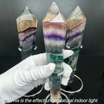 Sheehas Feng Shui Natural Crystal Seven - Color Fluorite Scepter - The Sacred Object for Multidimensional Energy Renewal (Height: 5.9" - 9.8") - 我的商店 - 