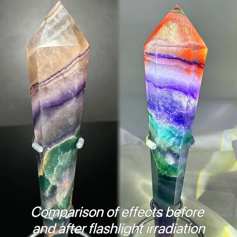 Sheehas Feng Shui Natural Crystal Seven - Color Fluorite Scepter - The Sacred Object for Multidimensional Energy Renewal (Height: 5.9" - 9.8") - 我的商店 - 