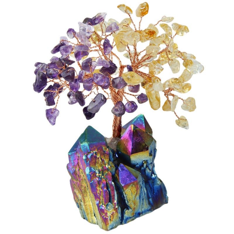 Sheehas Feng Shui Natural Crystal Tree of Life with Electroplated Crystal Cluster Base - 我的商店 - 