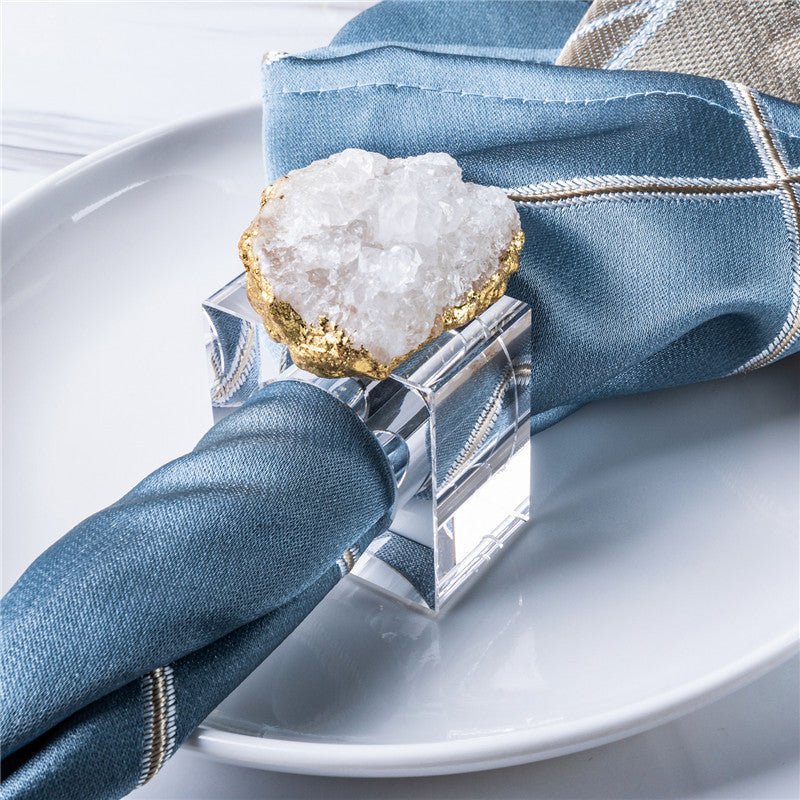 Sheehas Feng Shui Natural Hollow Agate Cluster Gold - Foil - Wrapped Napkin Ring - Spiritual Rhyme Energy Gathering (4 pcs) - 我的商店 - 