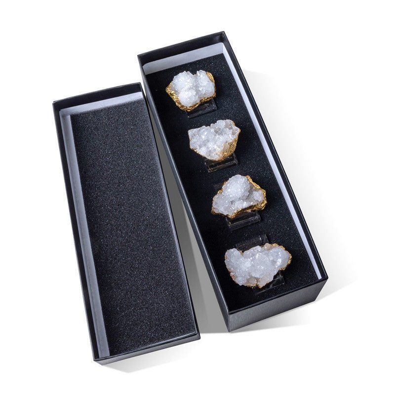 Sheehas Feng Shui Natural Hollow Agate Cluster Gold - Foil - Wrapped Napkin Ring - Spiritual Rhyme Energy Gathering (4 pcs) - 我的商店 - 