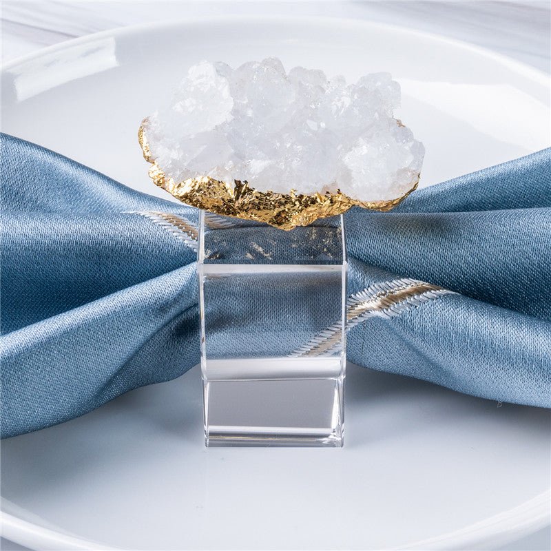 Sheehas Feng Shui Natural Hollow Agate Cluster Gold - Foil - Wrapped Napkin Ring - Spiritual Rhyme Energy Gathering (4 pcs) - 我的商店 - 